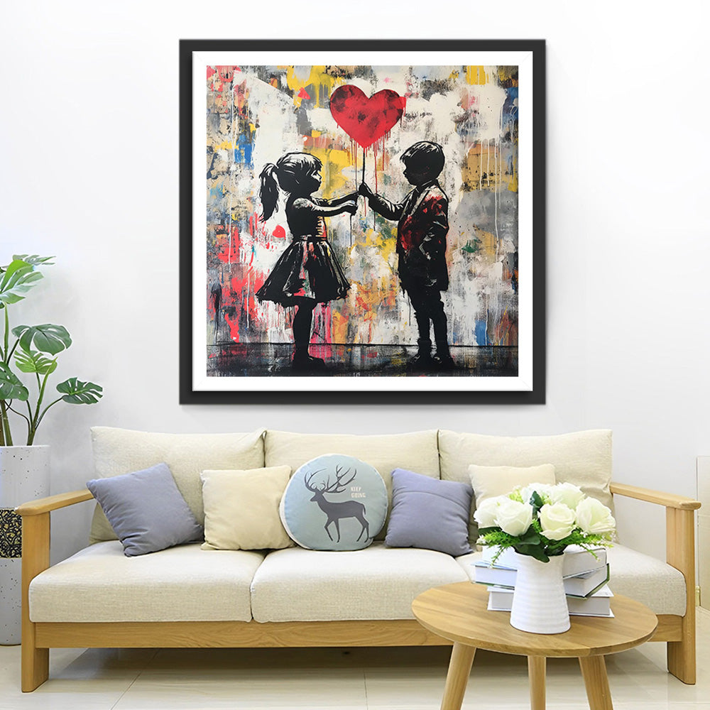Graffiti Junge und Mädchen halten einen Herzluftballon Diamond Painting