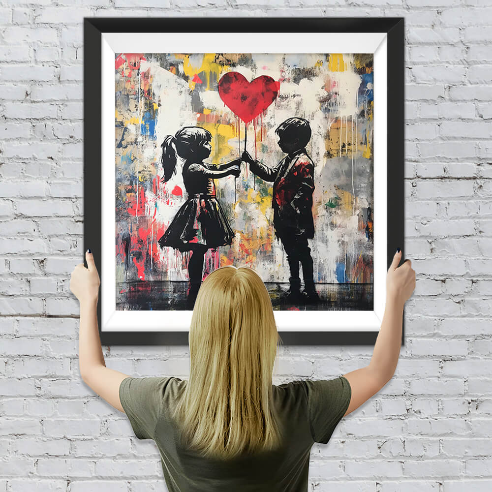 Graffiti Junge und Mädchen halten einen Herzluftballon Diamond Painting