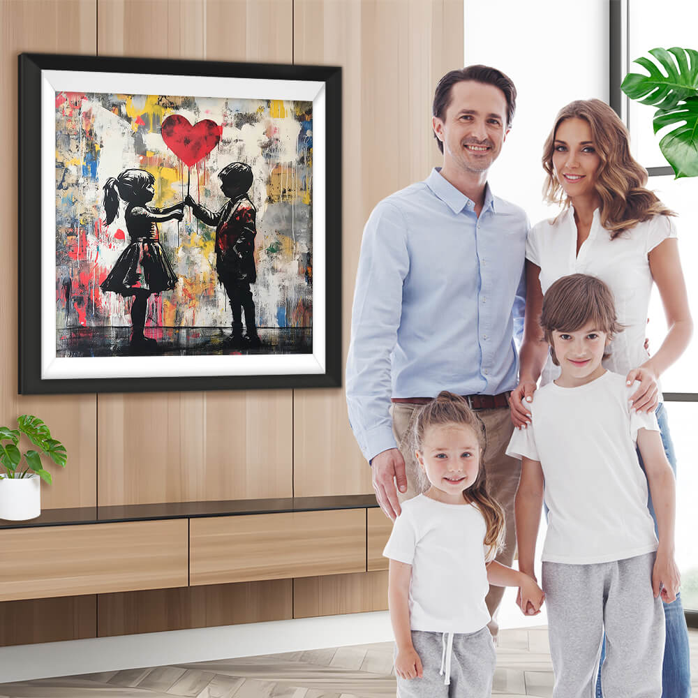 Graffiti Junge und Mädchen halten einen Herzluftballon Diamond Painting