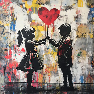 Graffiti Junge und Mädchen halten einen Herzluftballon Diamond Painting