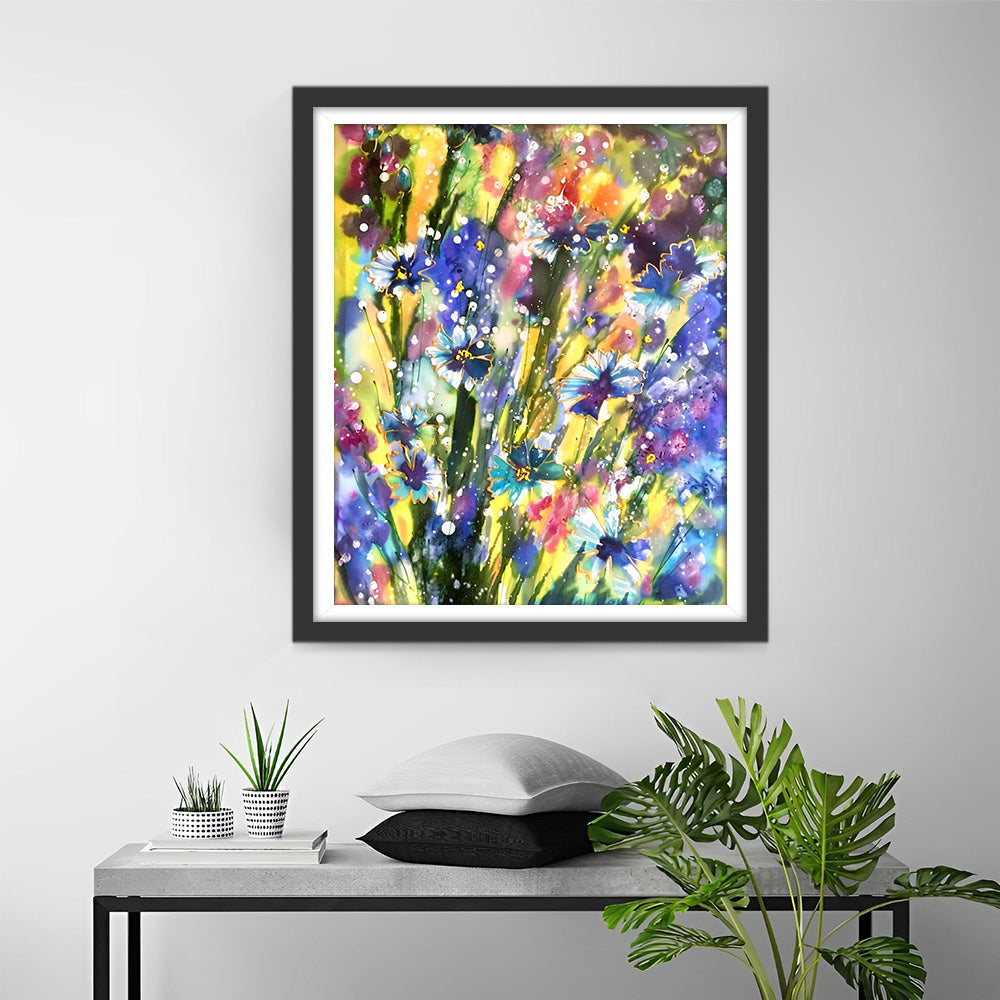 Graffiti lila und gelbe Wildblumen Diamond Painting