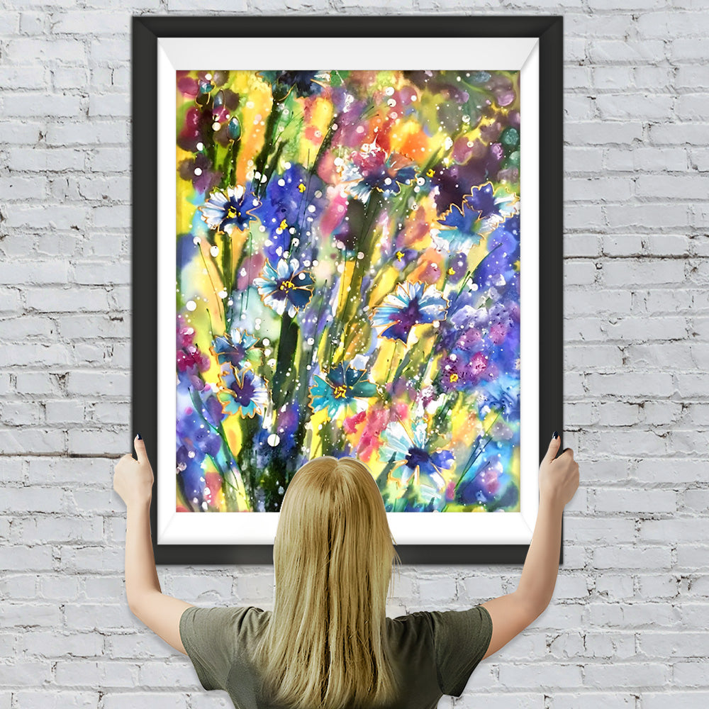 Graffiti lila und gelbe Wildblumen Diamond Painting
