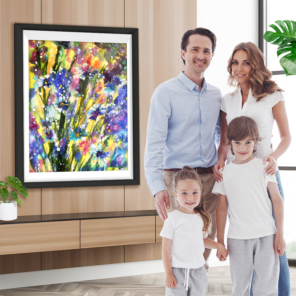 Graffiti lila und gelbe Wildblumen Diamond Painting