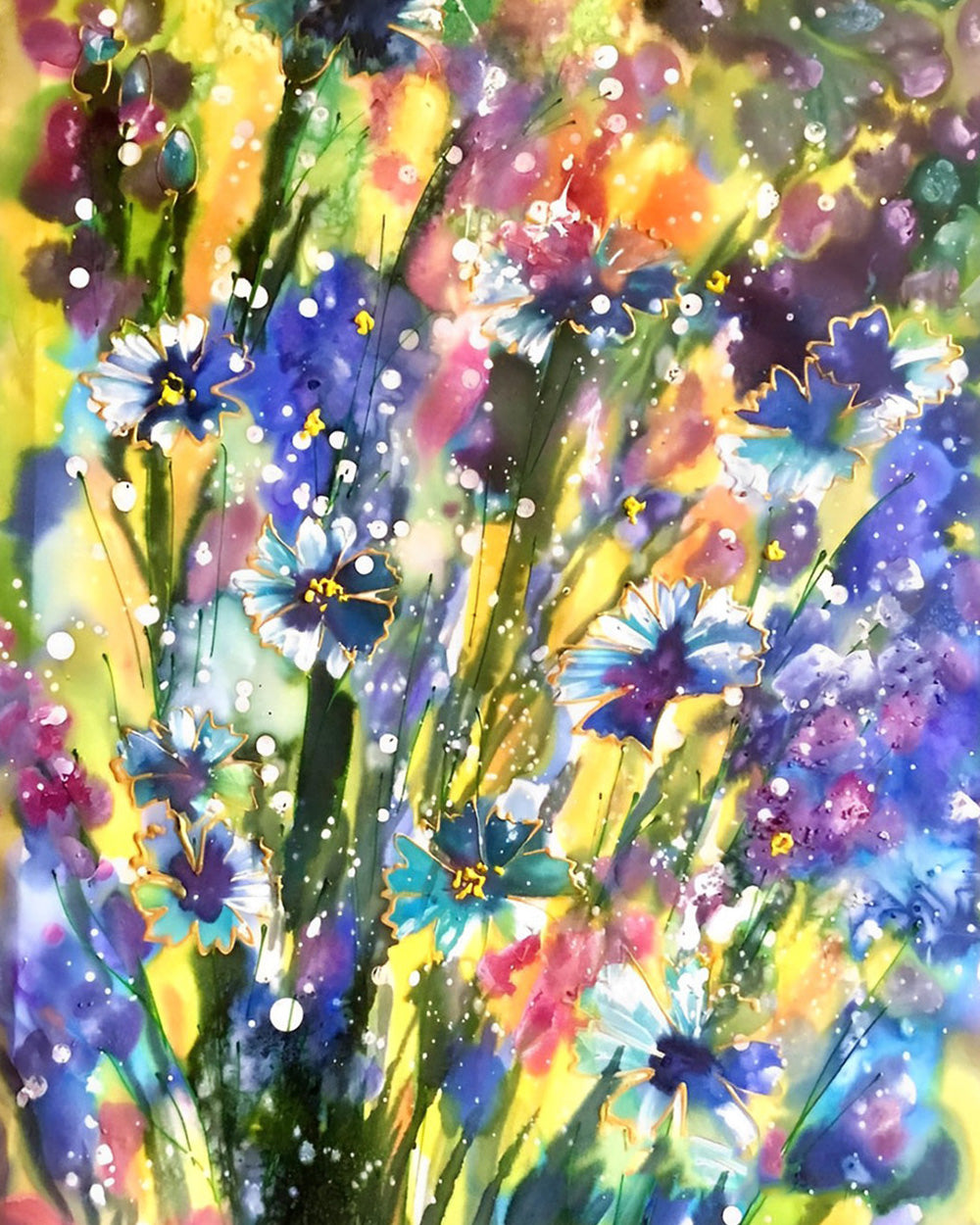 Graffiti lila und gelbe Wildblumen Diamond Painting