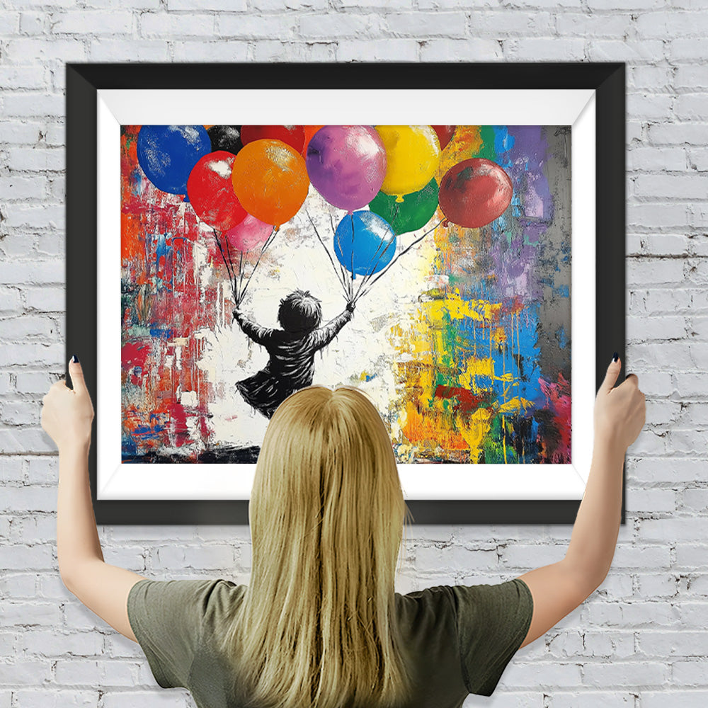 Graffiti Mädchen hält bunte Luftballons Diamond Painting