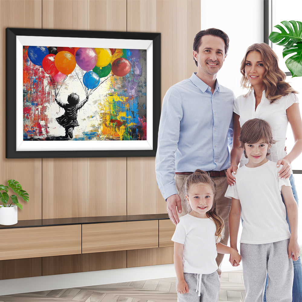 Graffiti Mädchen hält bunte Luftballons Diamond Painting