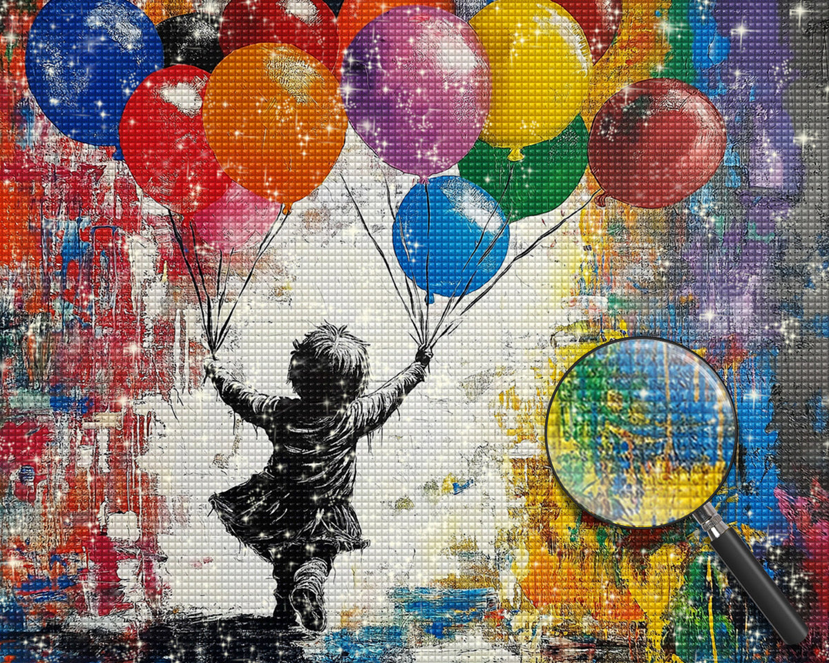 Graffiti Mädchen hält bunte Luftballons Diamond Painting
