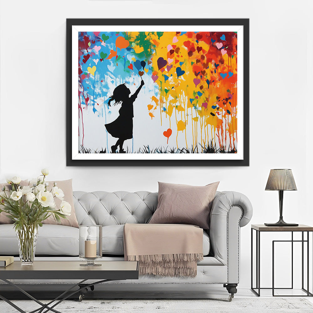 Graffiti Mädchen und bunte Herzen Diamond Painting