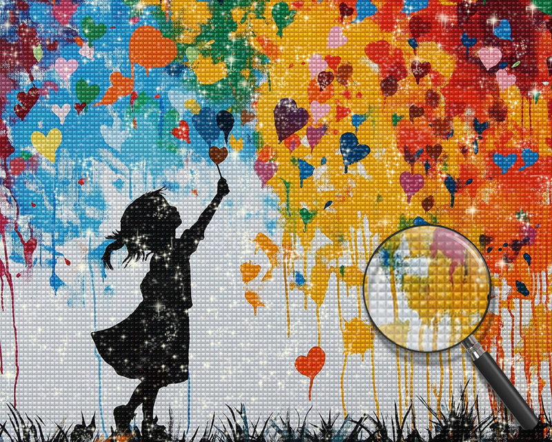 Graffiti Mädchen und bunte Herzen Diamond Painting