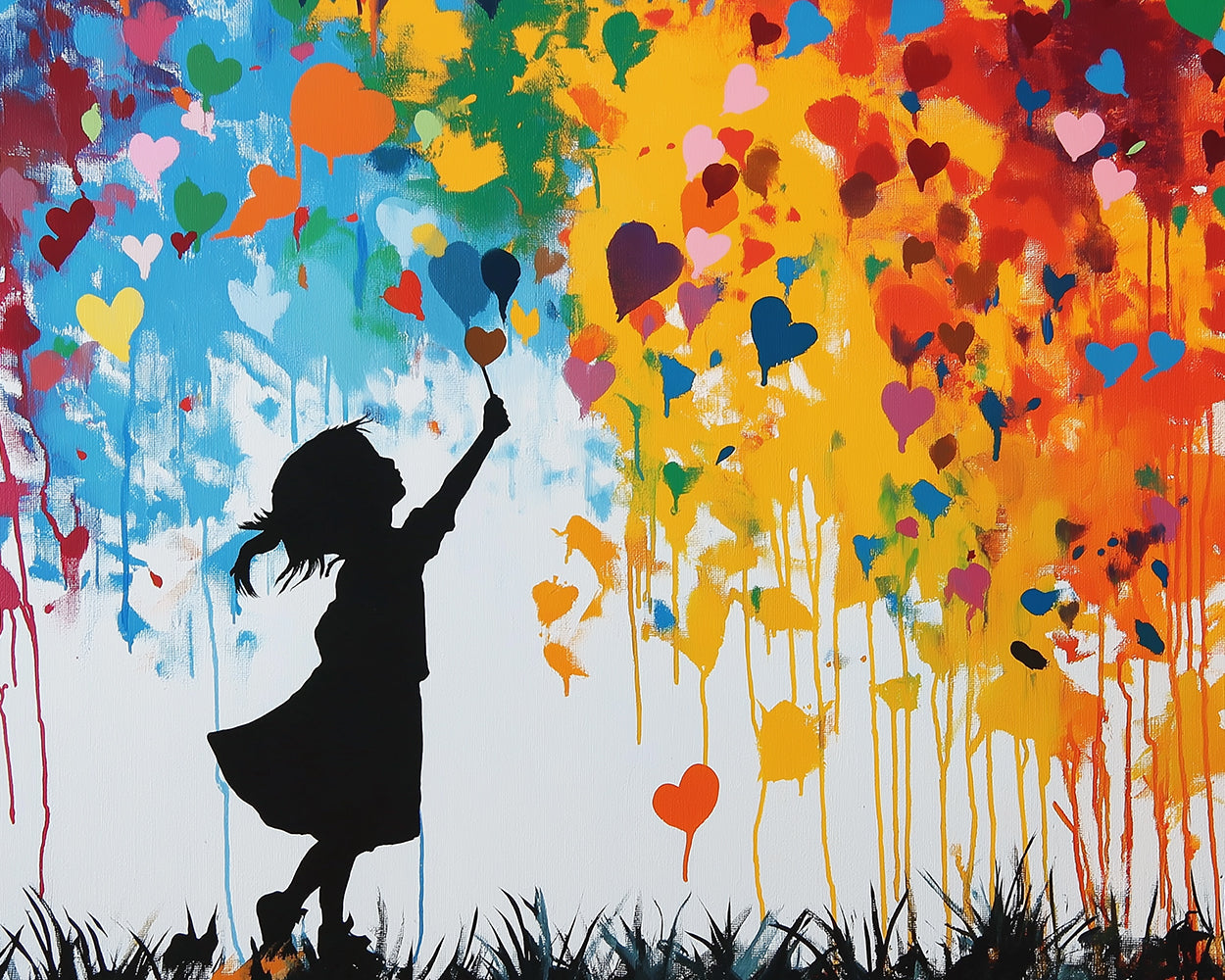 Graffiti Mädchen und bunte Herzen Diamond Painting