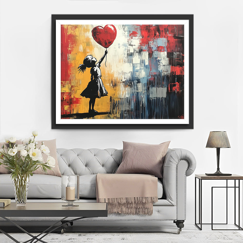 Graffiti Mädchen und ein roter Herzballon Diamond Painting