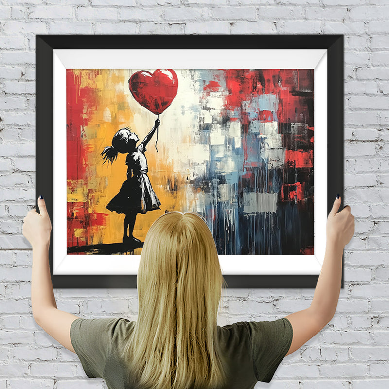 Graffiti Mädchen und ein roter Herzballon Diamond Painting