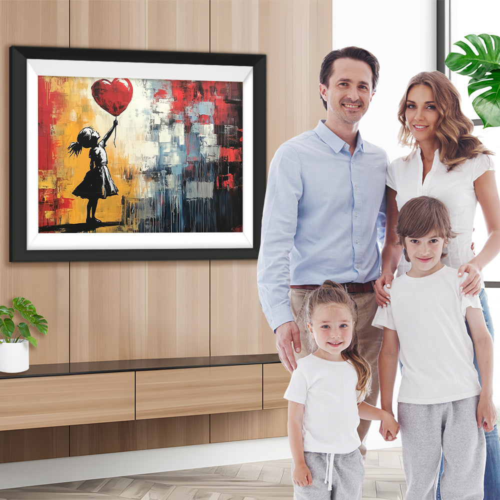 Graffiti Mädchen und ein roter Herzballon Diamond Painting