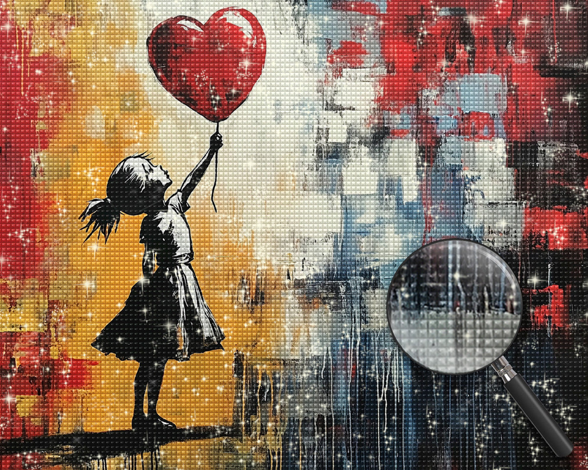 Graffiti Mädchen und ein roter Herzballon Diamond Painting
