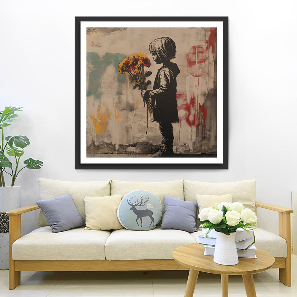 Graffiti Mädchen und gelbe Chrysantheme Diamond Painting