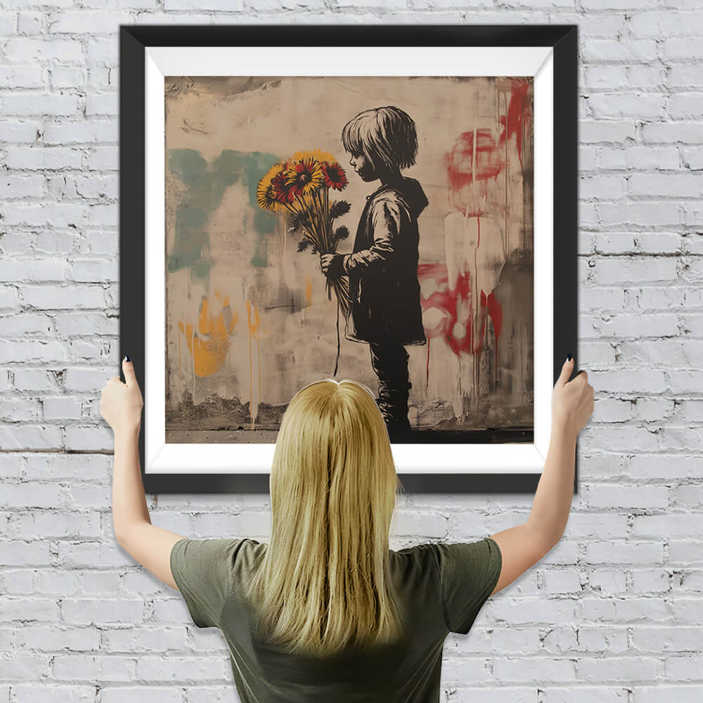 Graffiti Mädchen und gelbe Chrysantheme Diamond Painting