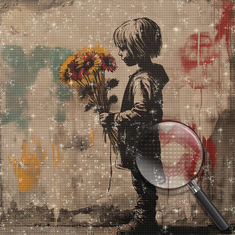 Graffiti Mädchen und gelbe Chrysantheme Diamond Painting