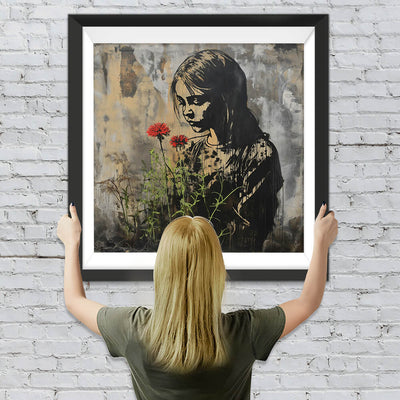 Graffiti Mädchen und rote Blumen Diamond Painting