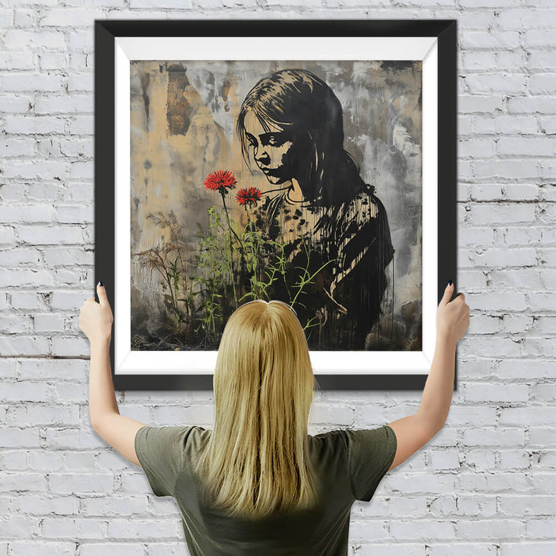 Graffiti Mädchen und rote Blumen Diamond Painting