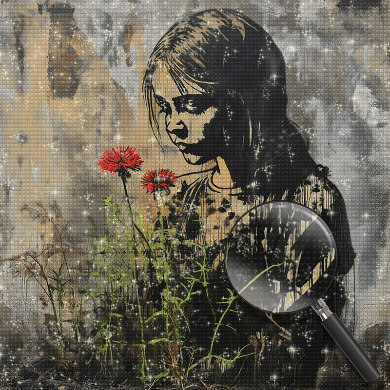 Graffiti Mädchen und rote Blumen Diamond Painting