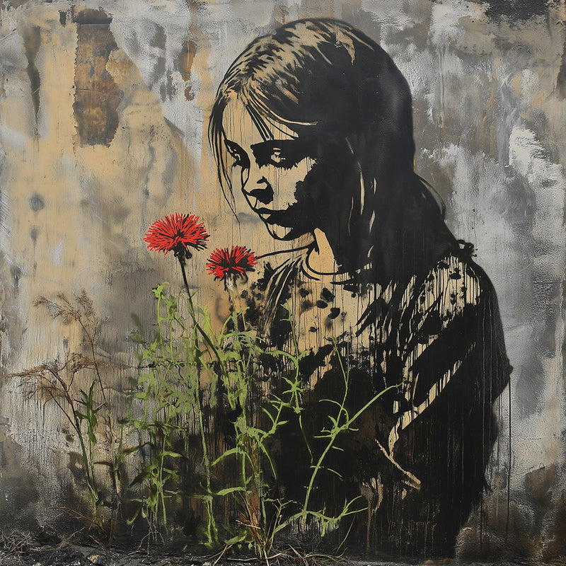 Graffiti Mädchen und rote Blumen Diamond Painting