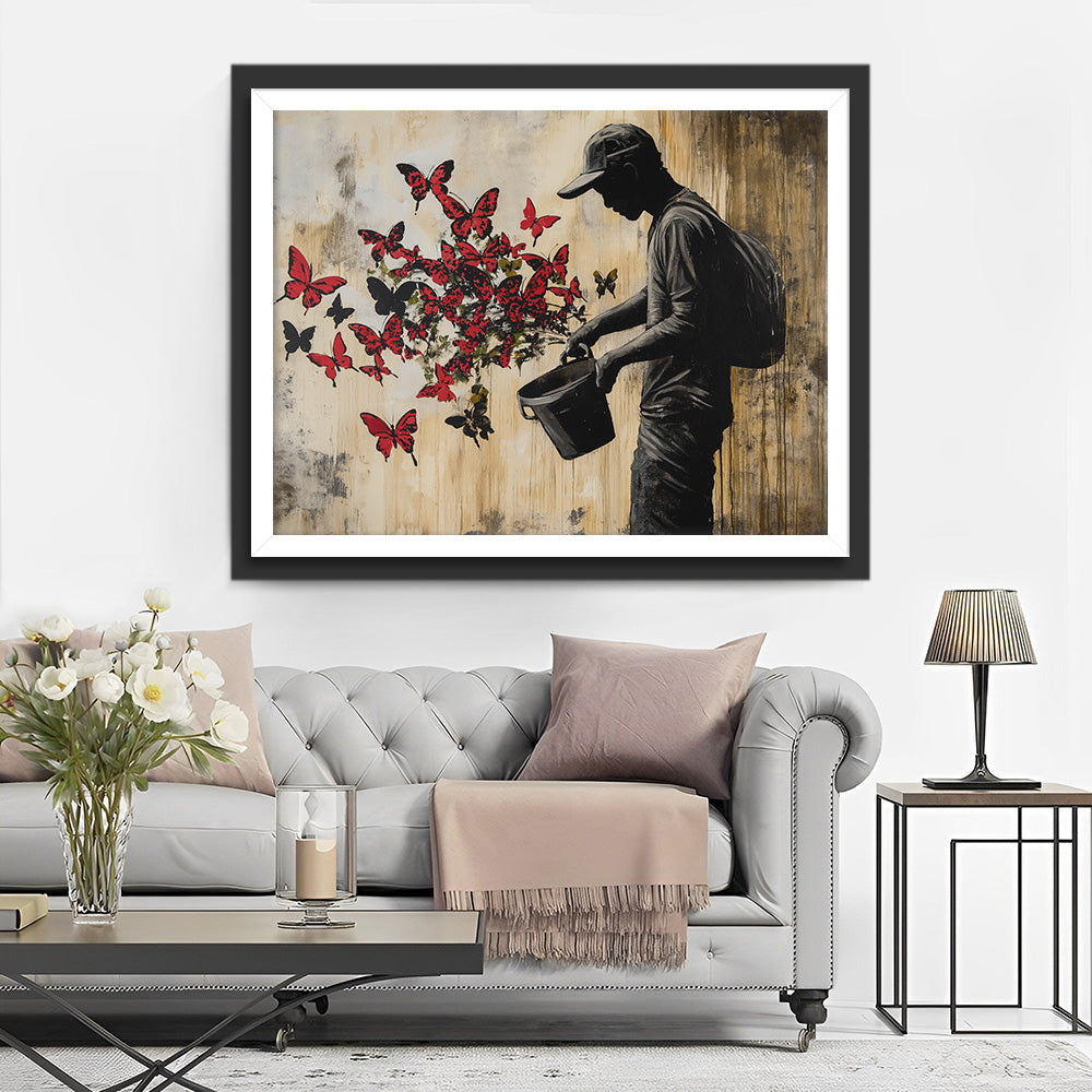 Graffiti Mann und die Schmetterlinge Diamond Painting