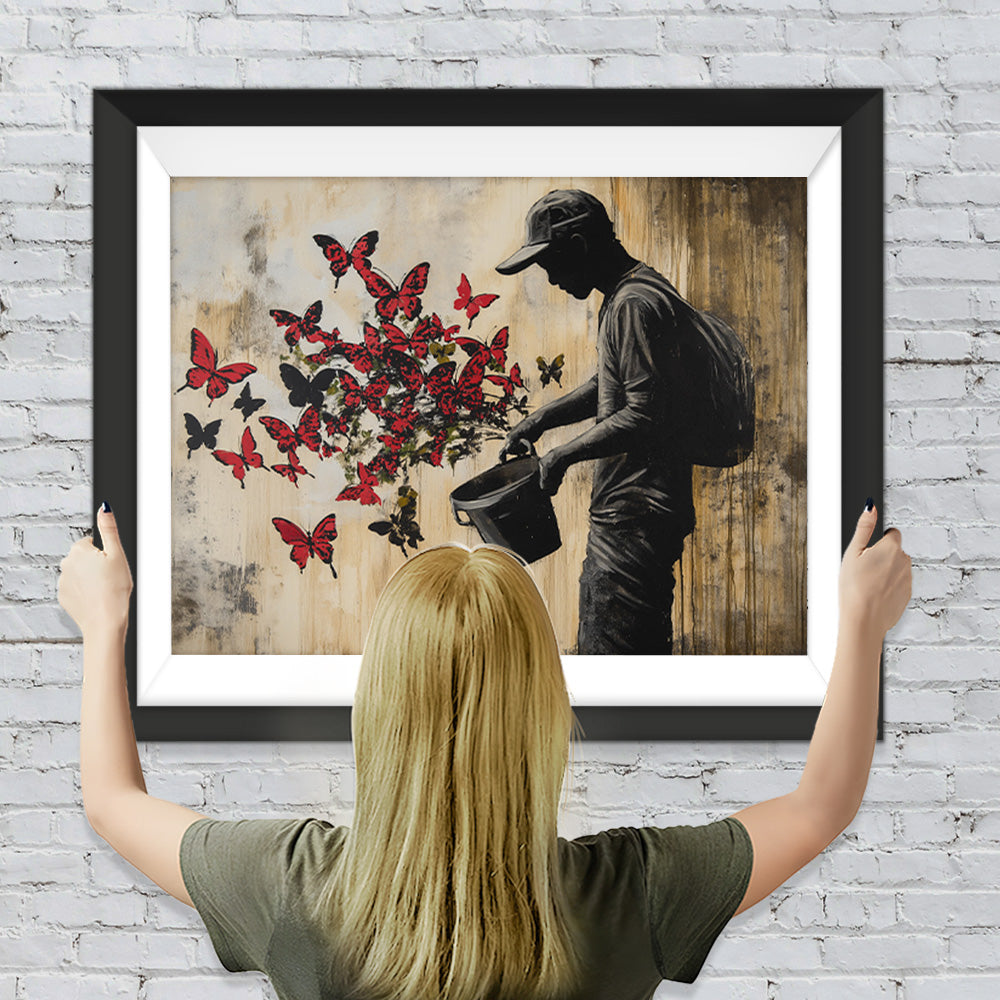 Graffiti Mann und die Schmetterlinge Diamond Painting