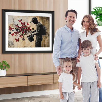 Graffiti Mann und die Schmetterlinge Diamond Painting