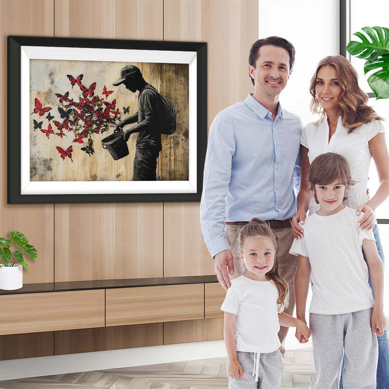 Graffiti Mann und die Schmetterlinge Diamond Painting