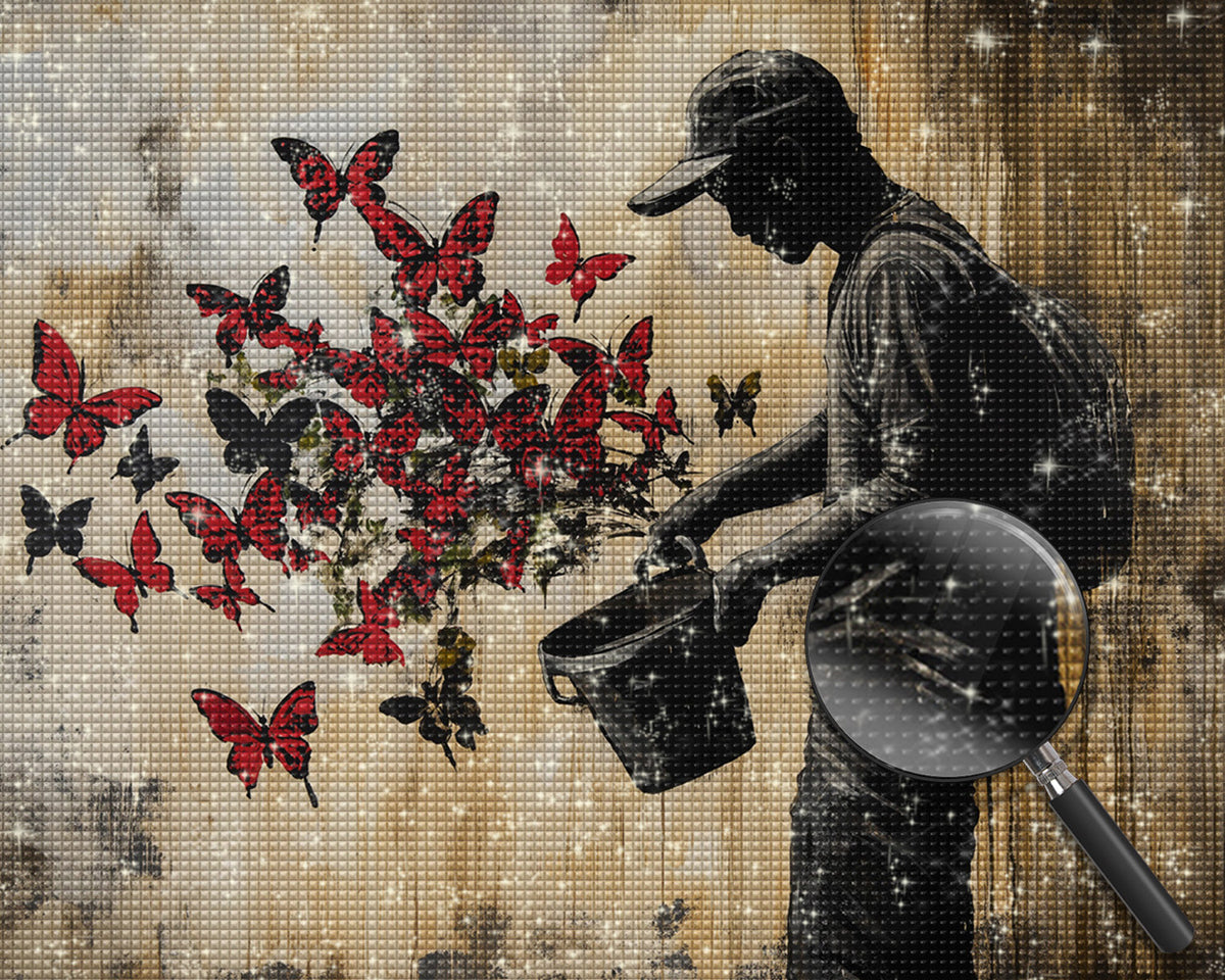 Graffiti Mann und die Schmetterlinge Diamond Painting