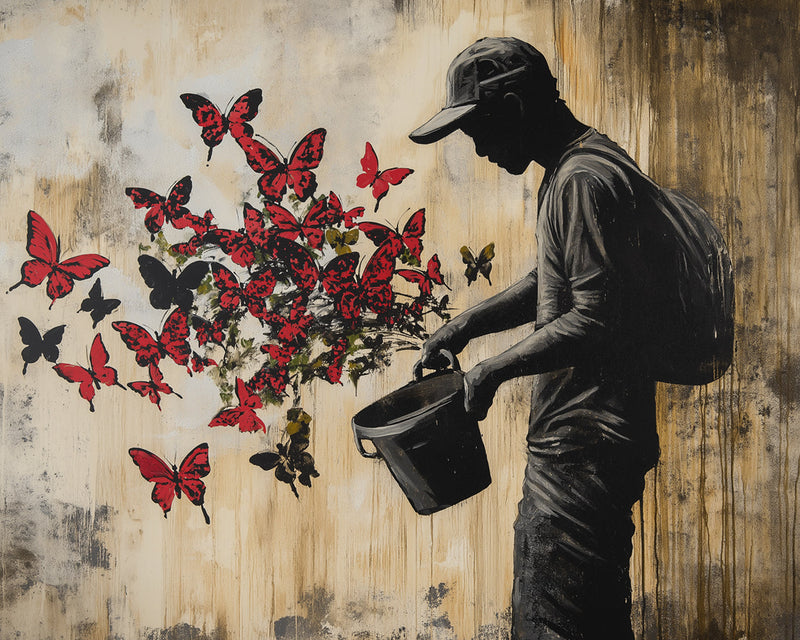 Graffiti Mann und die Schmetterlinge Diamond Painting
