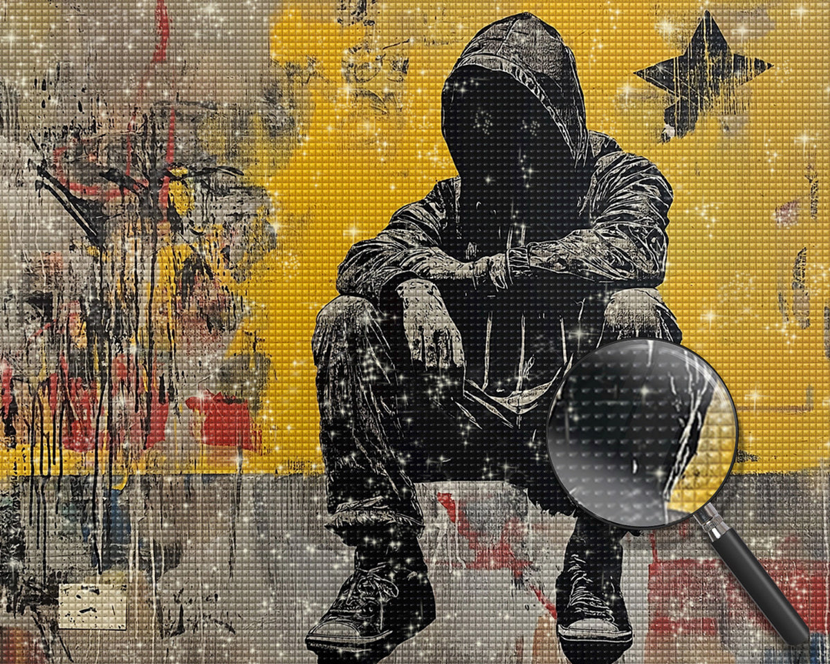 Graffiti Sitzender Mann Diamond Painting