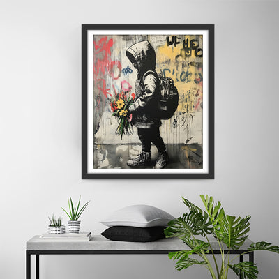 Graffiti Stil Junge und Blumen Diamond Painting
