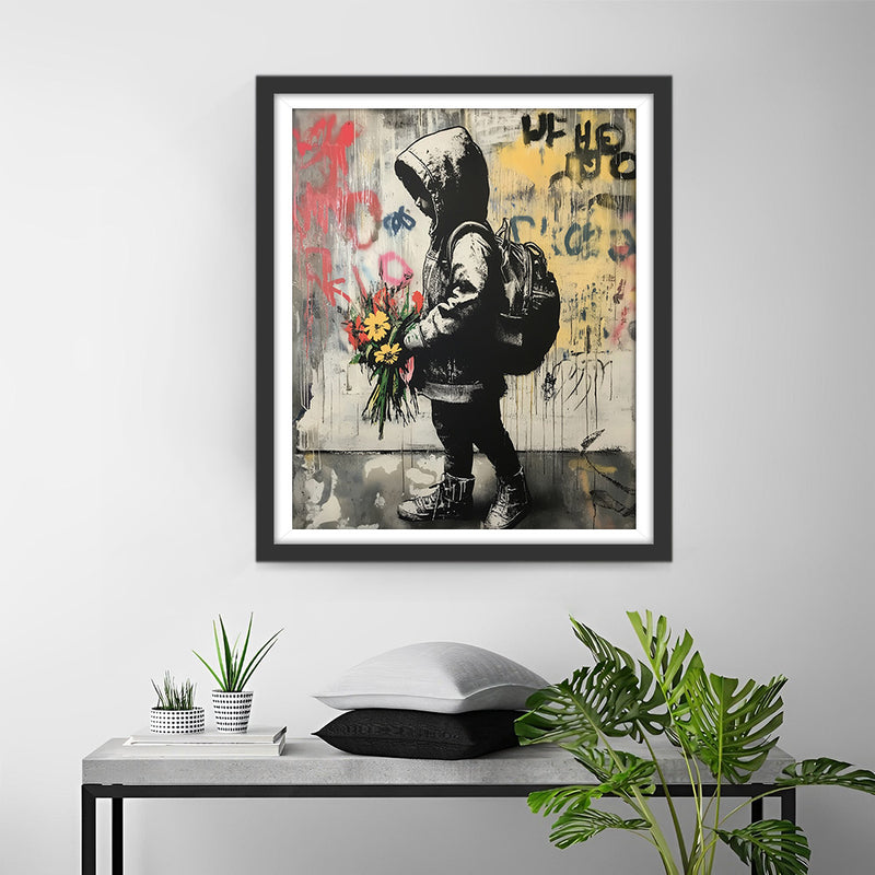 Graffiti Stil Junge und Blumen Diamond Painting