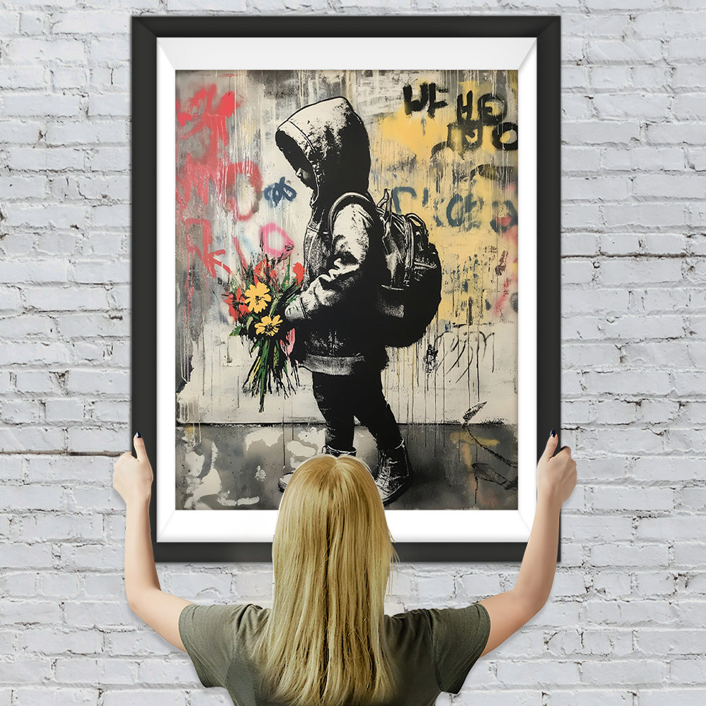 Graffiti Stil Junge und Blumen Diamond Painting