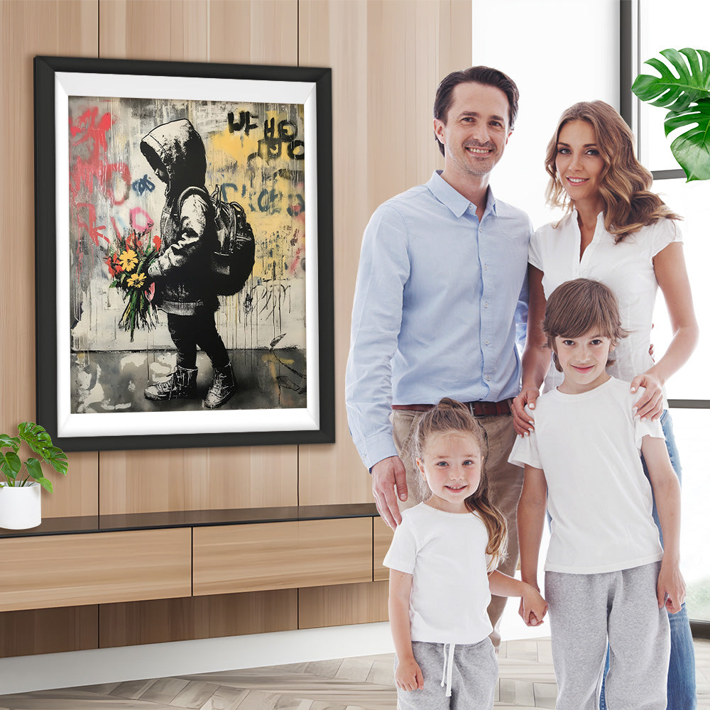 Graffiti Stil Junge und Blumen Diamond Painting