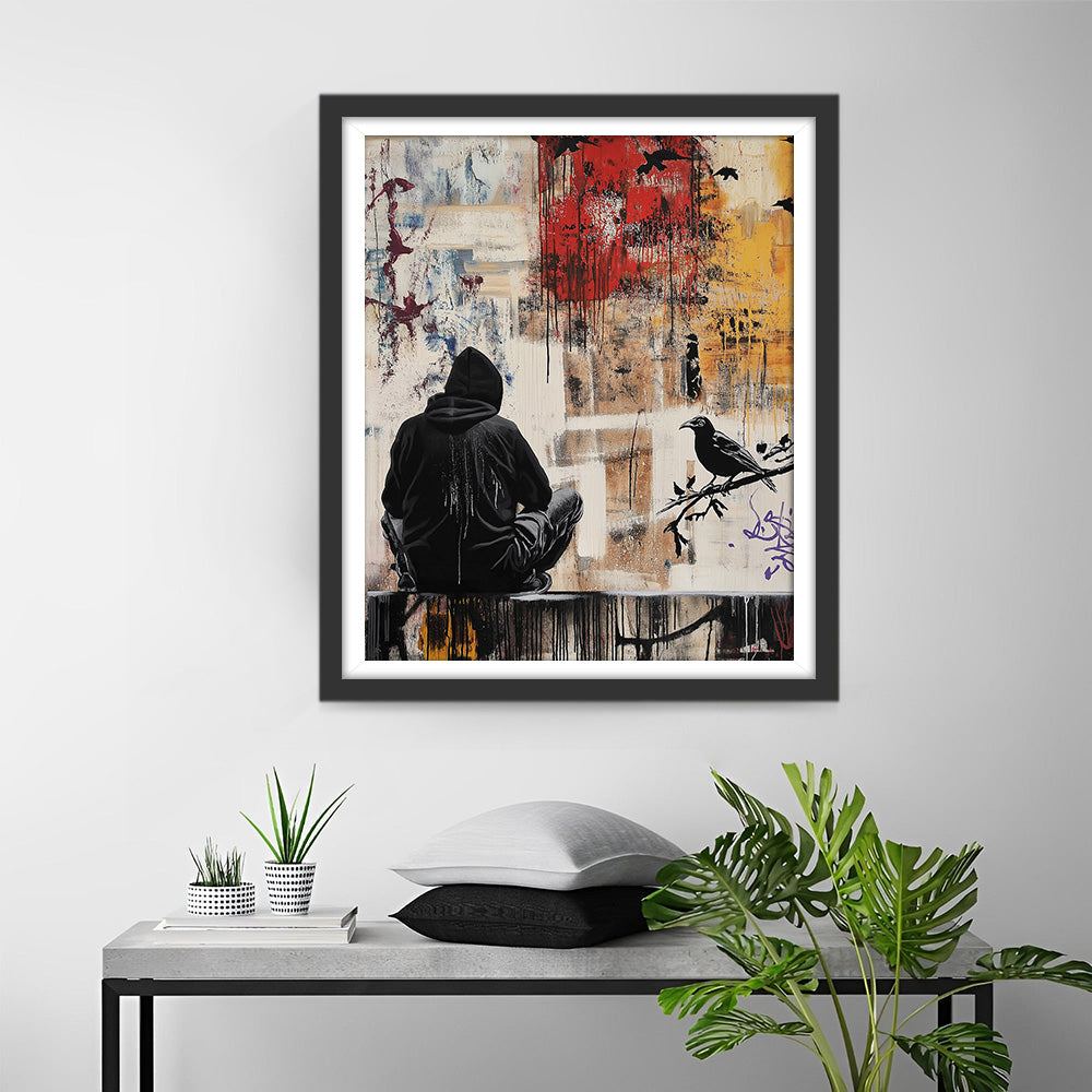 Graffiti Stil Mann und Rabe Diamond Painting