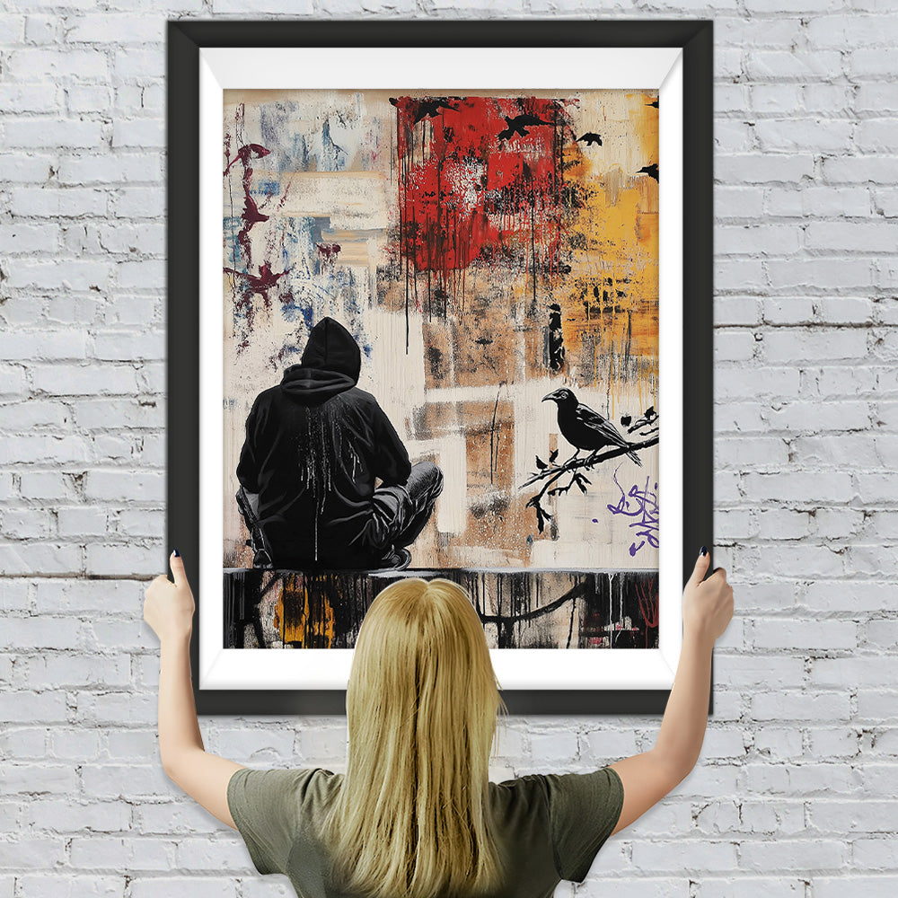 Graffiti Stil Mann und Rabe Diamond Painting