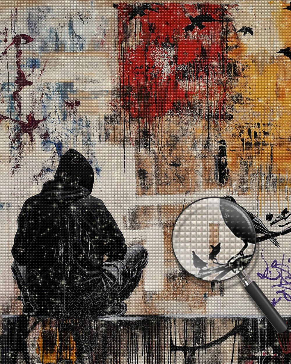 Graffiti Stil Mann und Rabe Diamond Painting