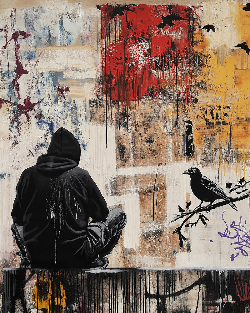 Graffiti Stil Mann und Rabe Diamond Painting
