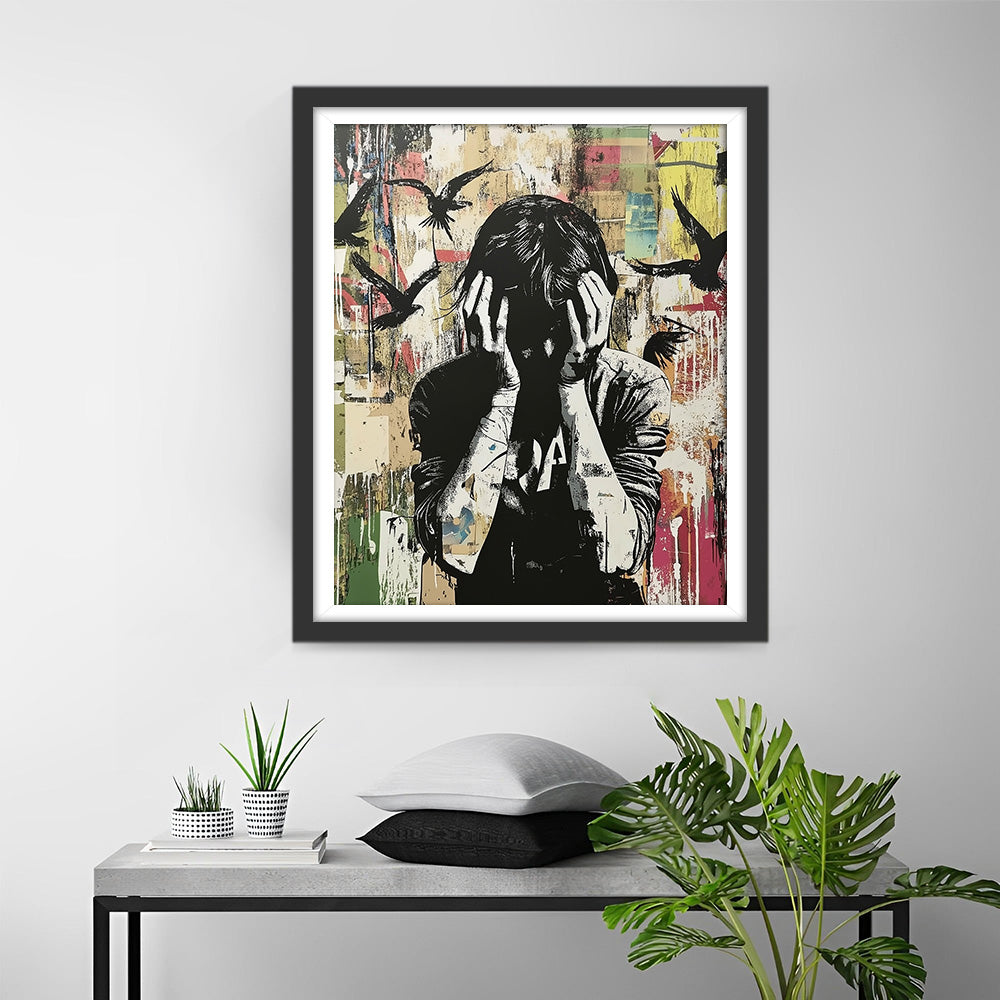 Graffiti Stil Mann und schwarze Vögel Diamond Painting