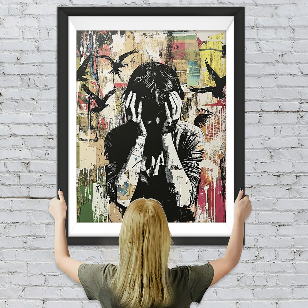 Graffiti Stil Mann und schwarze Vögel Diamond Painting