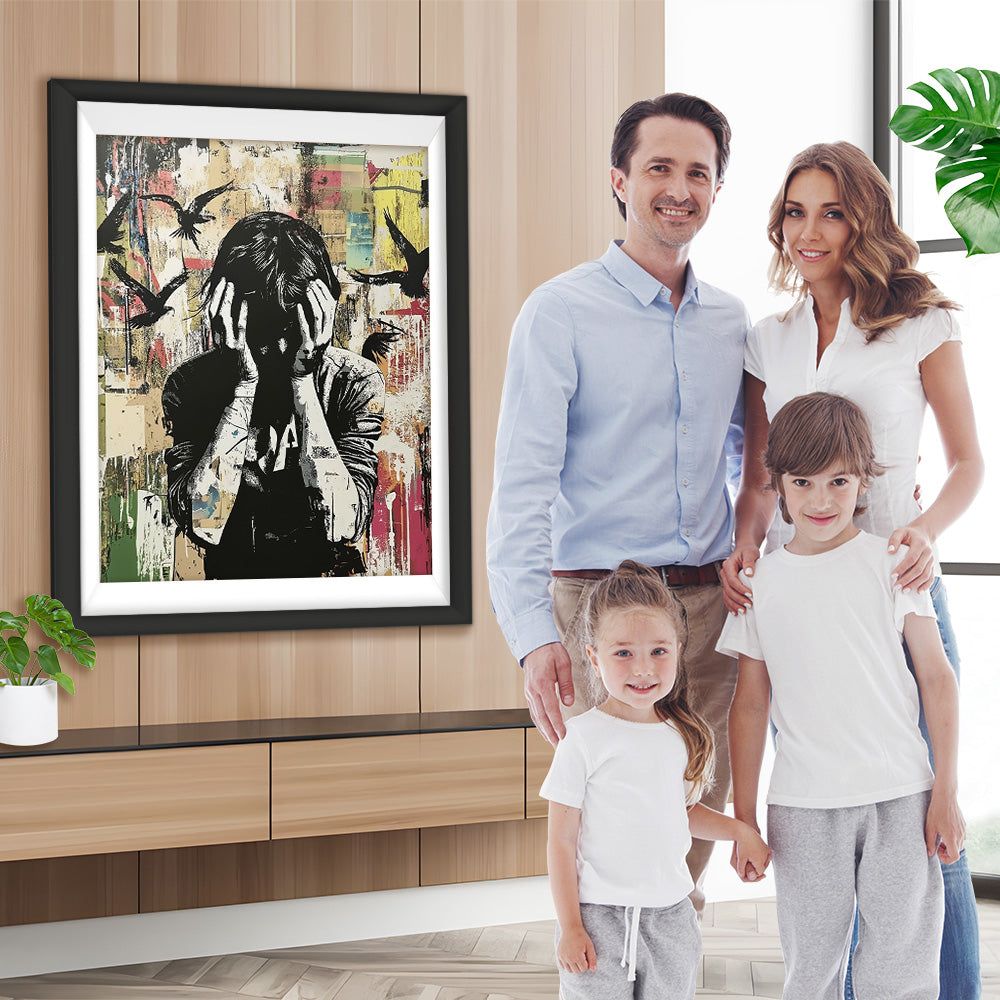 Graffiti Stil Mann und schwarze Vögel Diamond Painting