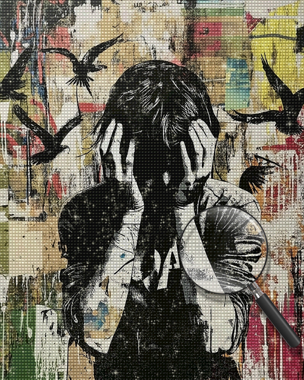 Graffiti Stil Mann und schwarze Vögel Diamond Painting