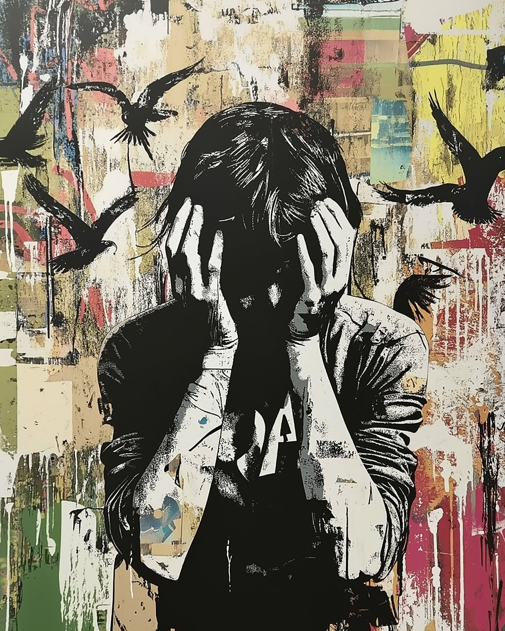 Graffiti Stil Mann und schwarze Vögel Diamond Painting