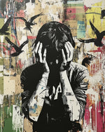 Graffiti Stil Mann und schwarze Vögel Diamond Painting