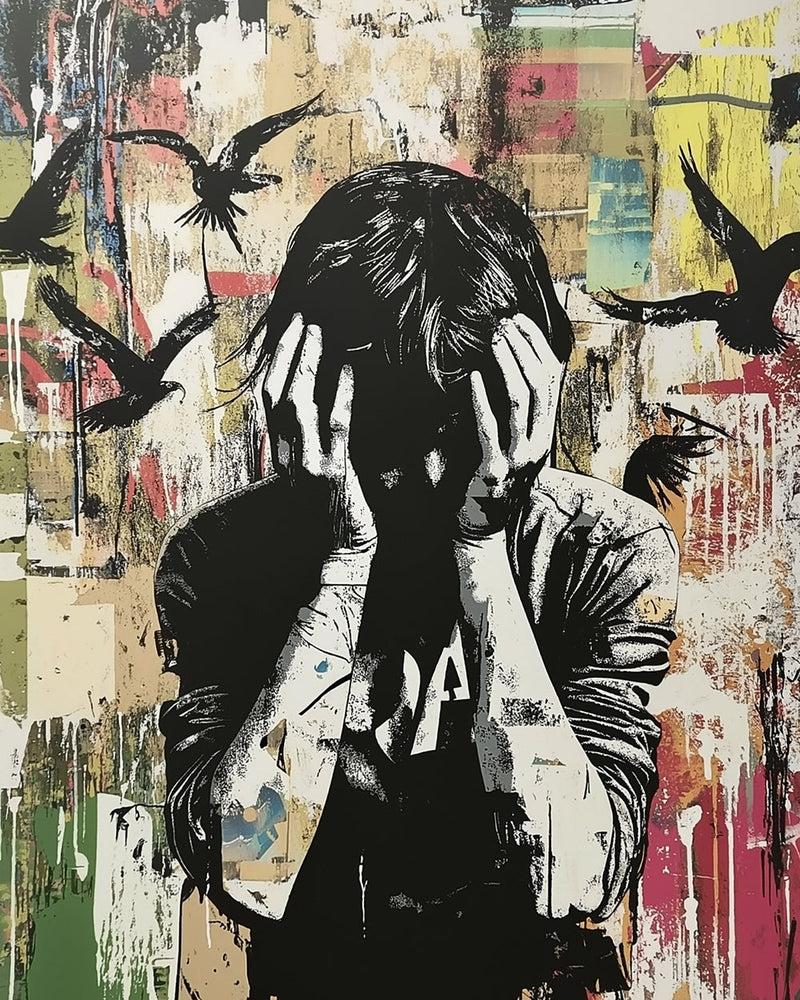 Graffiti Stil Mann und schwarze Vögel Diamond Painting