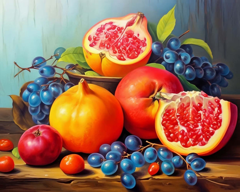 Granatäpfel und Heidelbeeren Diamond Painting