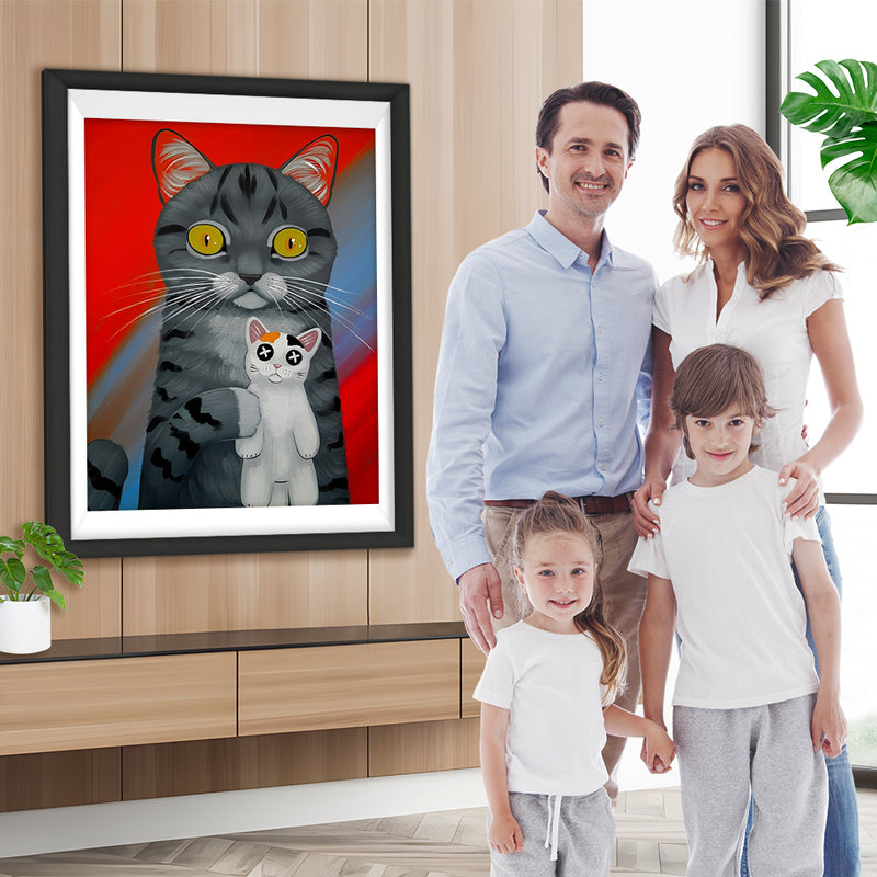 Graue Katze mit ihrem Spielzeug Diamond Painting