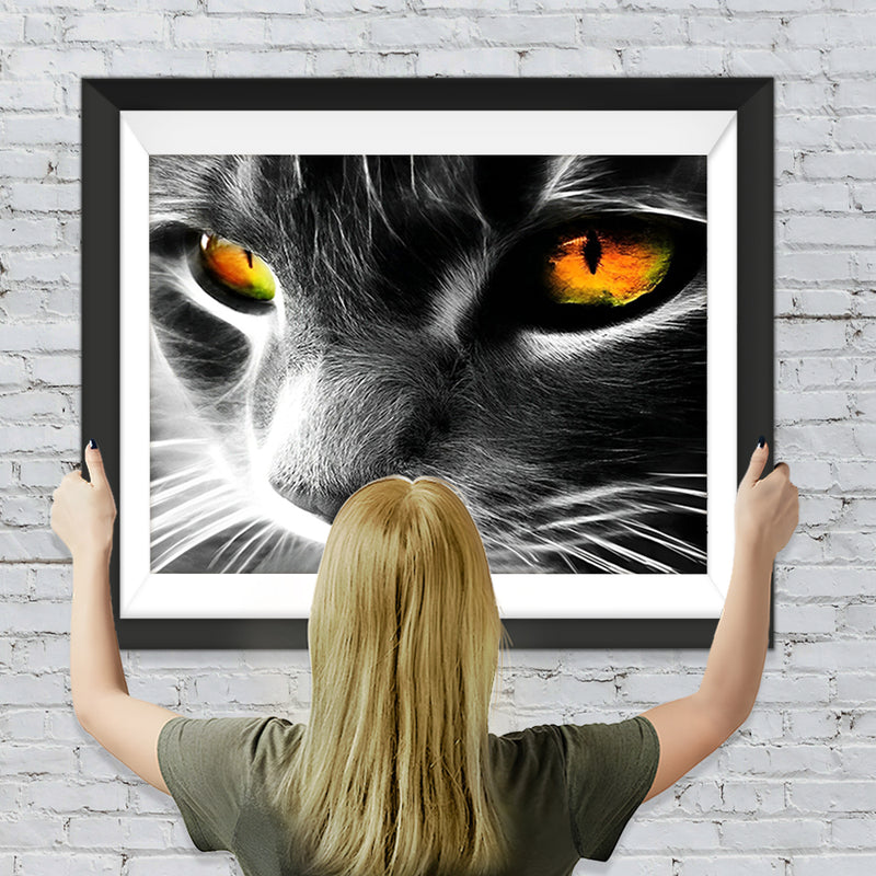 Graue Katze mit orangefarbenen Augen Diamond Painting